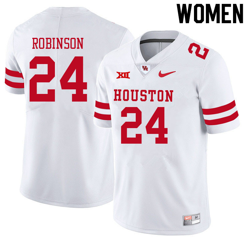 Women #24 Malik Robinson Houston Cougars College Big 12 Conference Football Jerseys Sale-White - Click Image to Close